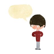 cartoon nervous boy with speech bubble