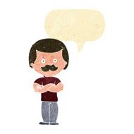 cartoon manly mustache man with speech bubble
