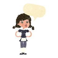 cartoon happy waitress woman with speech bubble
