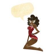 cartoon pin-up woman with speech bubble