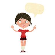 cartoon girl asking question with speech bubble