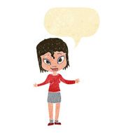 cartoon woman shrugging shoulders with speech bubble N4