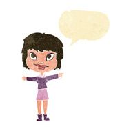 cartoon woman pointing with speech bubble N7
