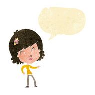 cartoon happy woman pointing with speech bubble N2