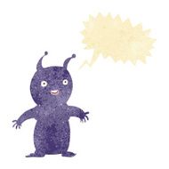 cartoon happy little alien with speech bubble N2