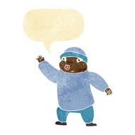 cartoon man in hat waving with speech bubble