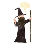 cartoon old wizard with speech bubble