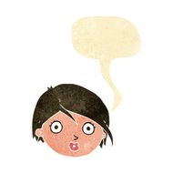cartoon surprised female face with speech bubble N3