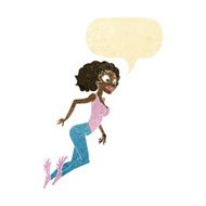 cartoon flying woman with speech bubble