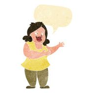 cartoon happy fat woman with speech bubble