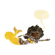 cartoon mermaid covered in tattoos with speech bubble
