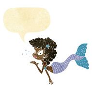 cartoon mermaid blowing kiss with speech bubble