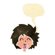 cartoon woman screaming with speech bubble