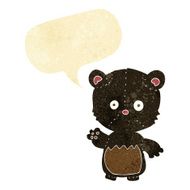 cartoon little black bear waving with speech bubble