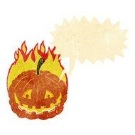 cartoon grinning pumpkin with speech bubble