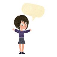 cartoon woman with open arms speech bubble N2