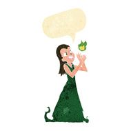 cartoon witch woman casting spell with speech bubble N2