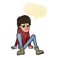 cartoon boy sitting on floor with speech bubble N2