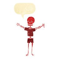 cartoon skeleton in clothes with speech bubble