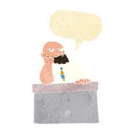 cartoon bored man at desk with speech bubble N2