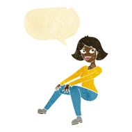 cartoon happy woman sitting with speech bubble N2