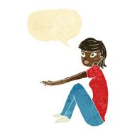 cartoon pretty girl sitting with speech bubble