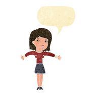 cartoon woman shrugging shoulders with speech bubble N6