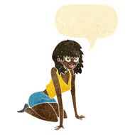 cartoon woman in sexy pose with speech bubble