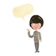 cartoon woman waving with speech bubble N6