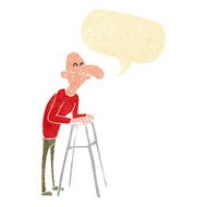 cartoon old man with walking frame speech bubble N2
