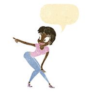 cartoon pretty woman pointing with speech bubble N2
