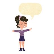 cartoon happy woman pointing with speech bubble N3