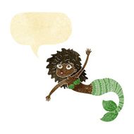 cartoon pretty mermaid waving with speech bubble N2