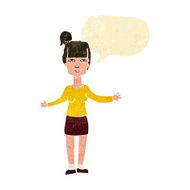 cartoon woman shrugging shoulders with speech bubble N8