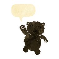 cartoon waving black bear with speech bubble N5