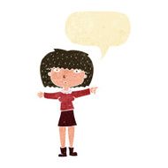 cartoon girl pointing with speech bubble N2