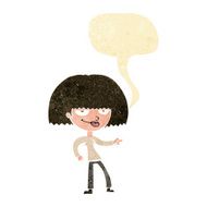 cartoon happy woman pointing with speech bubble N4