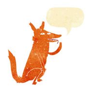 cartoon fox licking paw with speech bubble