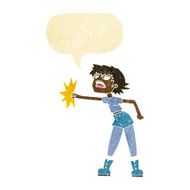cartoon woman punching with speech bubble N2