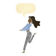 cartoon happy girl kicking out leg with speech bubble N2