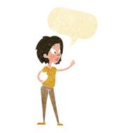cartoon woman waving with speech bubble N10