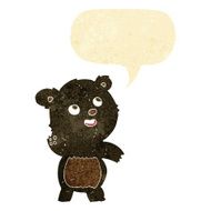 cartoon cute waving black bear teddy with speech bubble