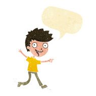 cartoon crazy excited boy with speech bubble