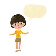 cartoon woman shrugging with speech bubble N2