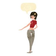 cartoon pretty girl in jeans and tee with speech bubble N2