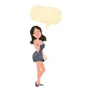 cartoon pretty woman in cocktail dress with speech bubble N2