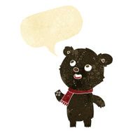 cartoon black bear wearing scarf with speech bubble