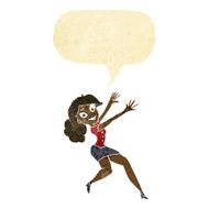 cartoon happy woman jumping with speech bubble N2