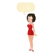 cartoon surprised woman in short dress with speech bubble N2