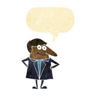 cartoon happy man in suit with speech bubble